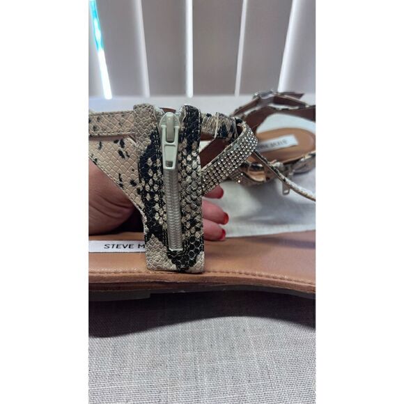 Steve Madden Women Leven SnakeSkin Rhinestone Embellished Sandals Cream Size 8.5 - Picture 9 of 12